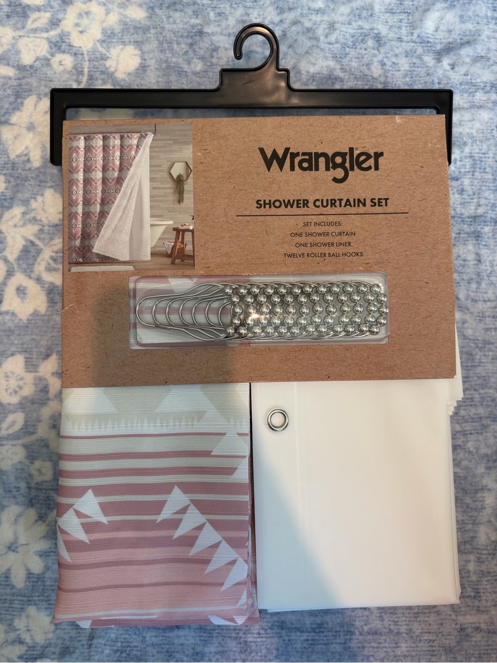 Wrangler Pink White Striped Aztec Shower Curtain Set